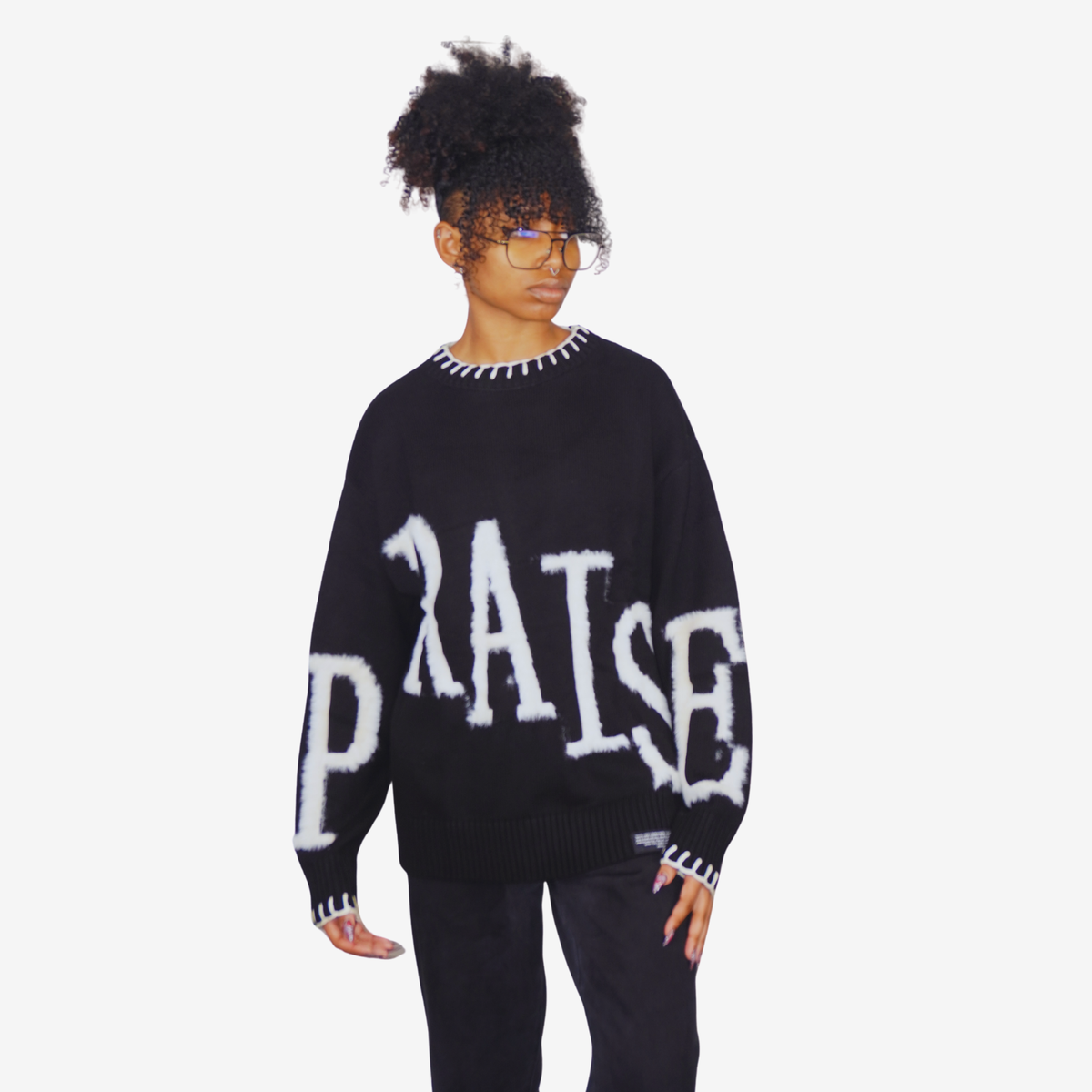 PRAISE Unisex Knit Sweater Pullover - BLACK