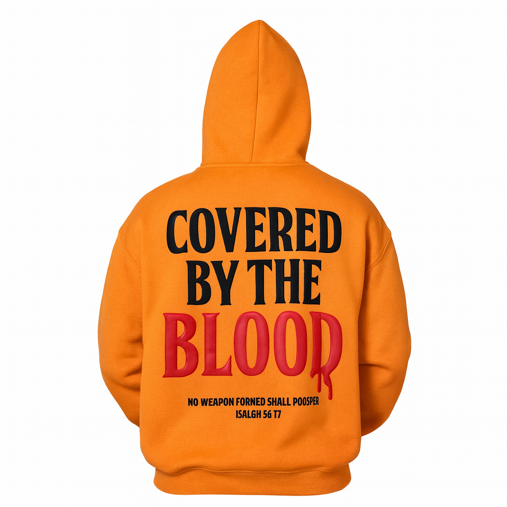 COVERED BY THE BLOOD - Luxury 3D Puff Print Oversize Heavyweight Hoodi