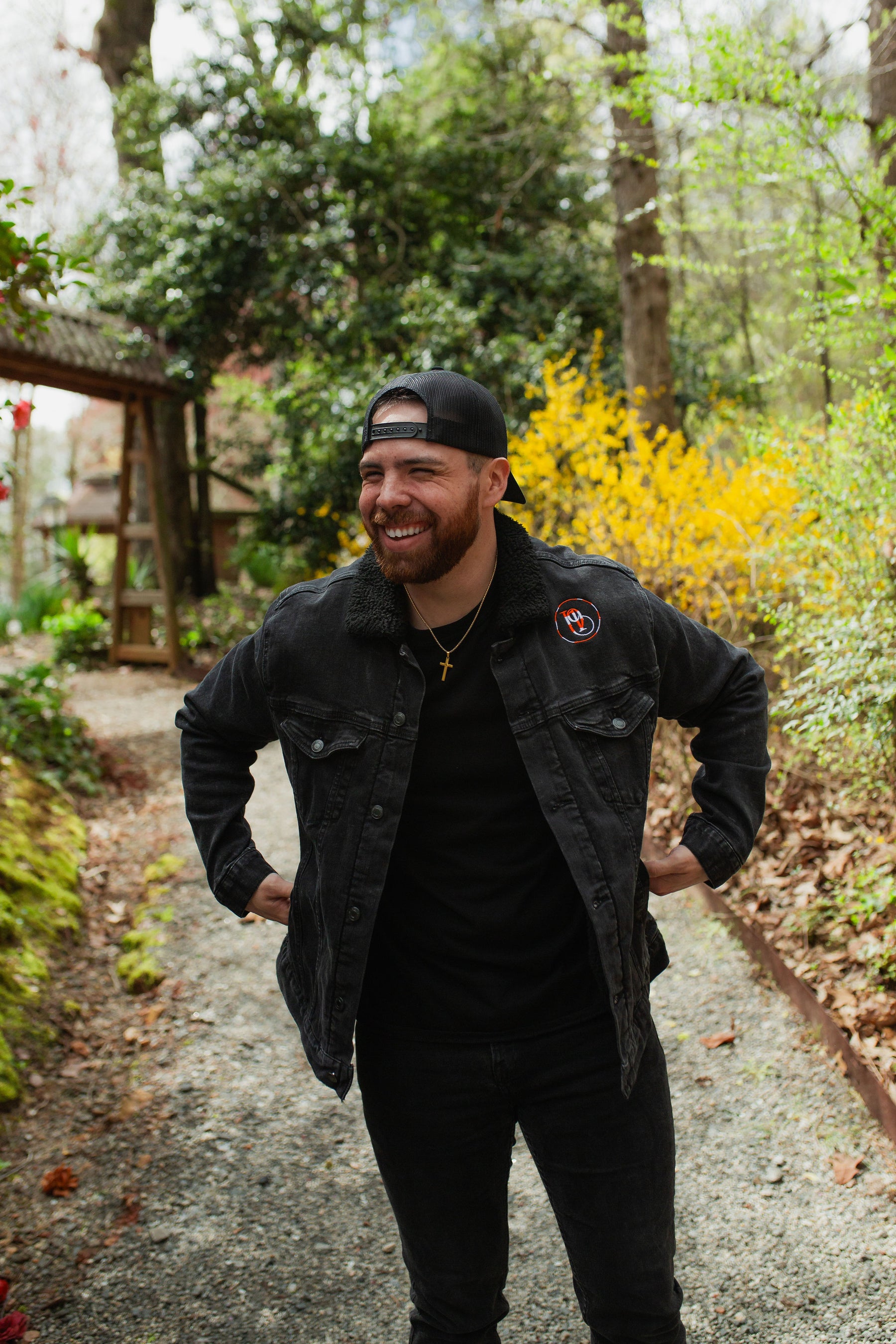 JOSHUA 1:9 I PREMIUM DENIM SHERPA BOMBER JACKET