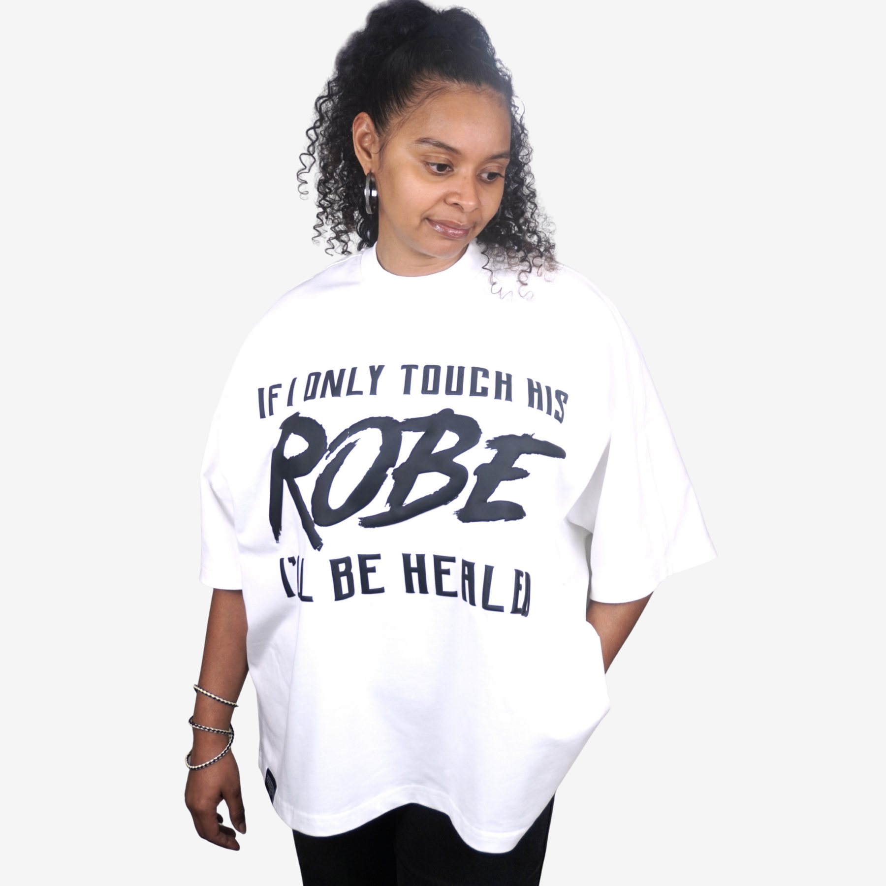 I AM HEALED – Cropped Super Oversize Drop Shoulder Tee (WHITE)