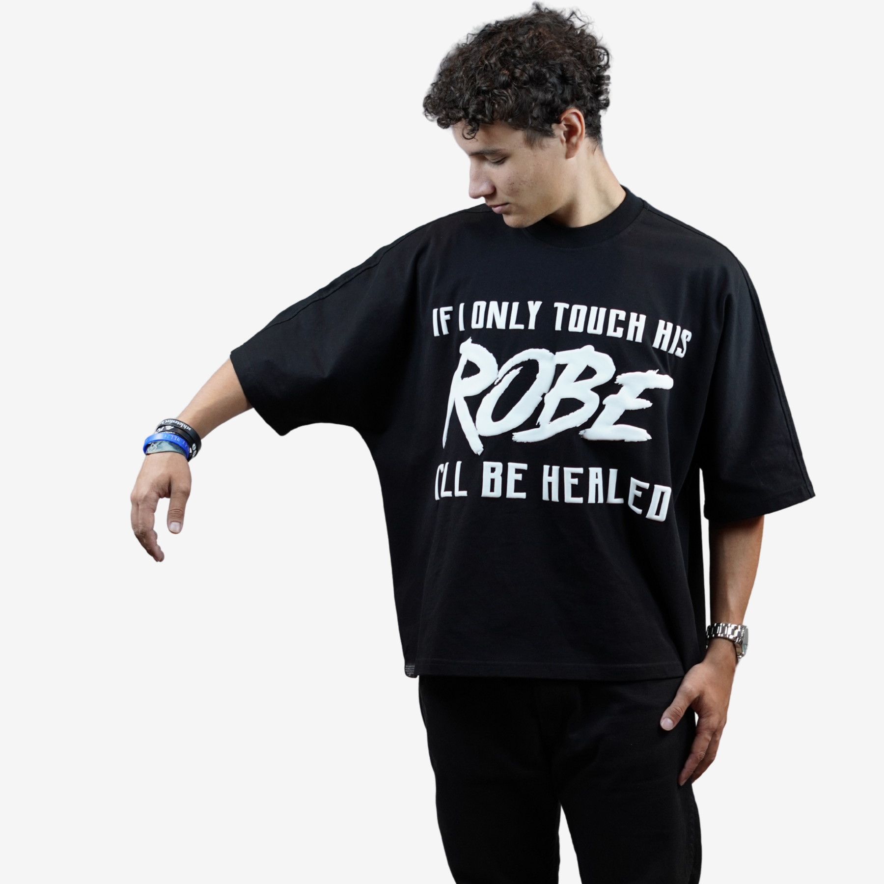 I AM HEALED – Cropped Super Oversize Drop Shoulder Tee (BLACK)