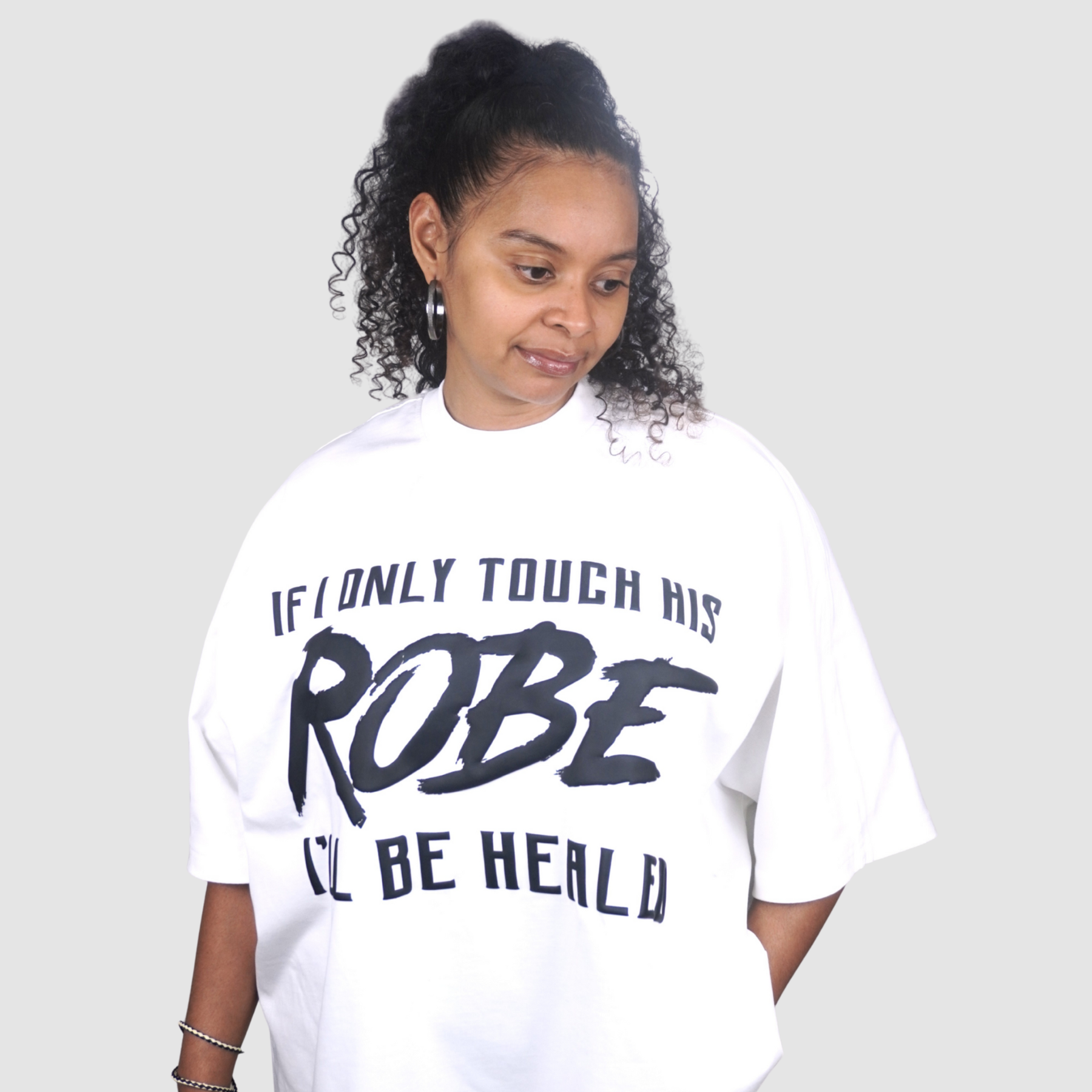 I AM HEALED – Cropped Super Oversize Drop Shoulder Tee (WHITE)