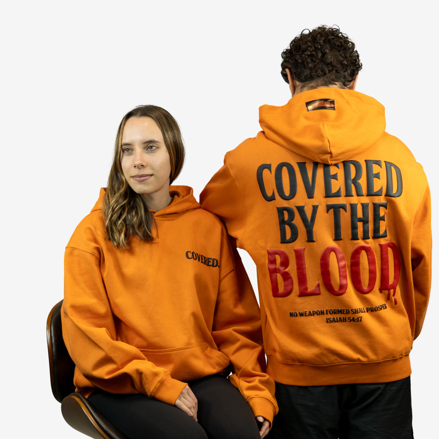 COVERED BY THE BLOOD - Luxury 3D Puff Print Oversize Heavyweight Hoodie