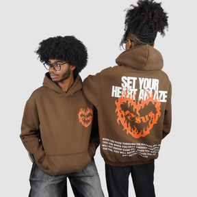 SET YOUR HEART ABLAZE – Unisex Premium Brown Hoodie