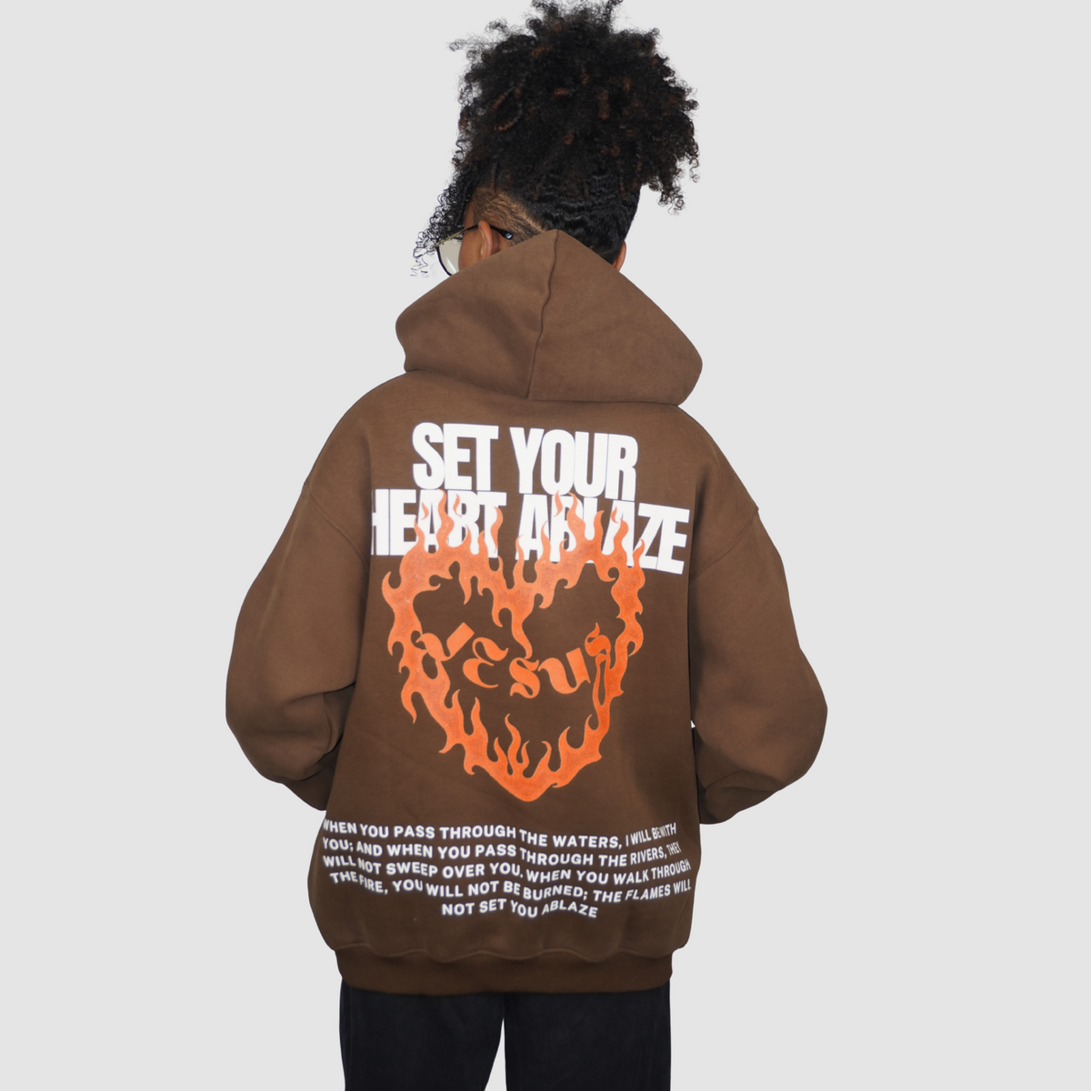 SET YOUR HEART ABLAZE – Unisex Premium Brown Hoodie