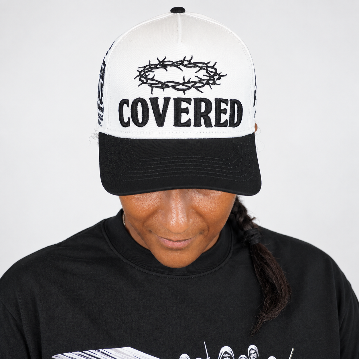 COVERED Premium Snapback Cap | White & Black
