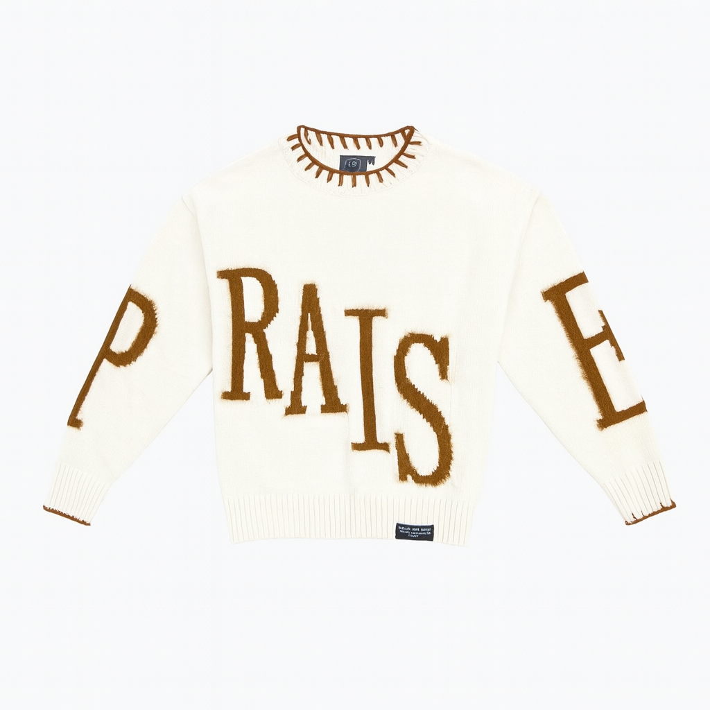 ミュージシャン p(R)ojectRLogo Knit Sweater PRAISE Unisex Knit Sweater Pullover - CREAM