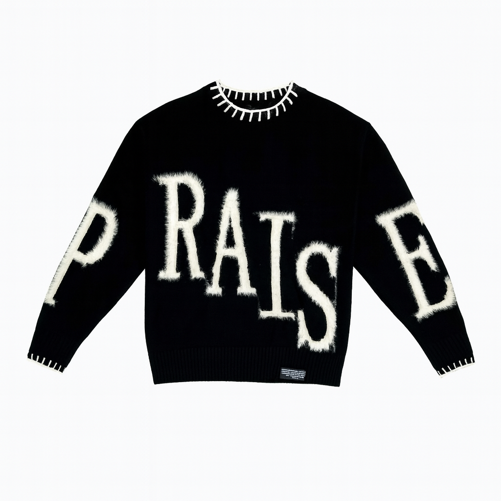 PRAISE Unisex Knit Sweater Pullover - BLACK