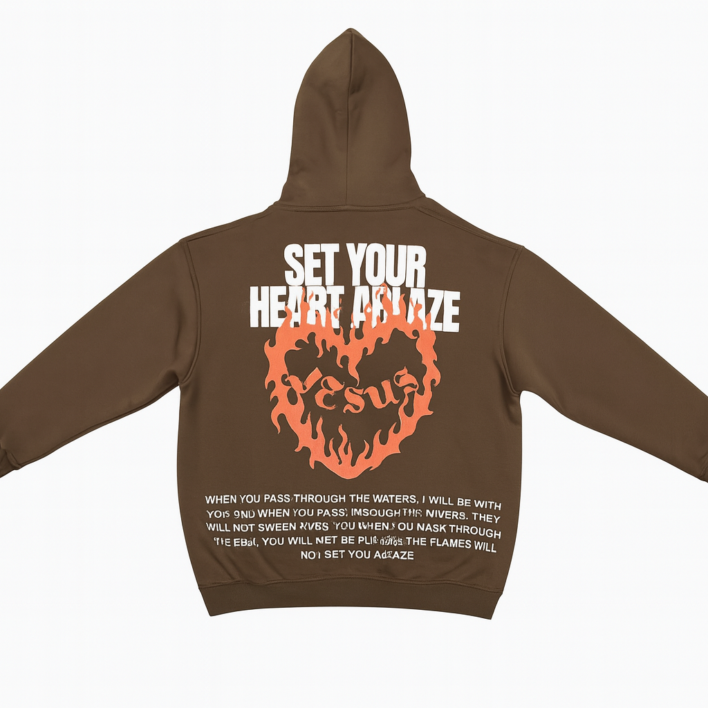 SET YOUR HEART ABLAZE – Unisex Premium Brown Hoodie