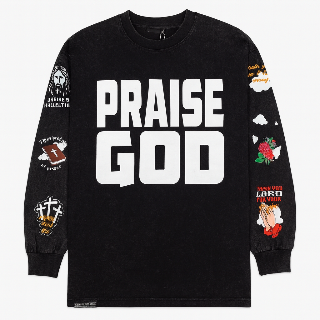 PRAISE GOD  – Unisex Premium Puff Print Long Sleeve Shirt