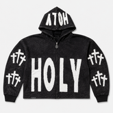 DISTRESSED HOLY THREE CROSSES ZIP HOODIE