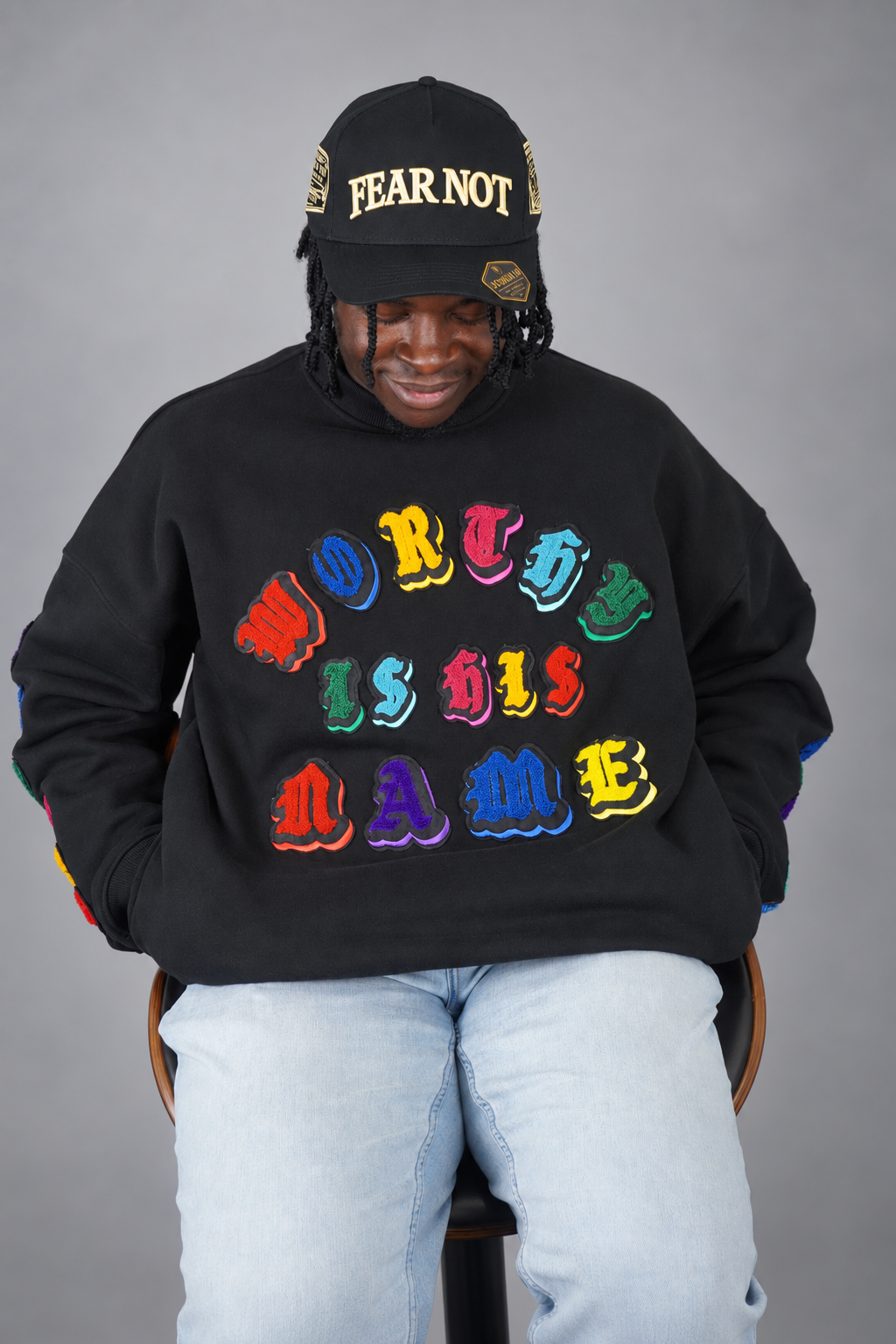 WORTHY IS HIS NAME | PREMIUM OVERSIZED CHENILLE SWEATSHIRT - SIDE POCKETS