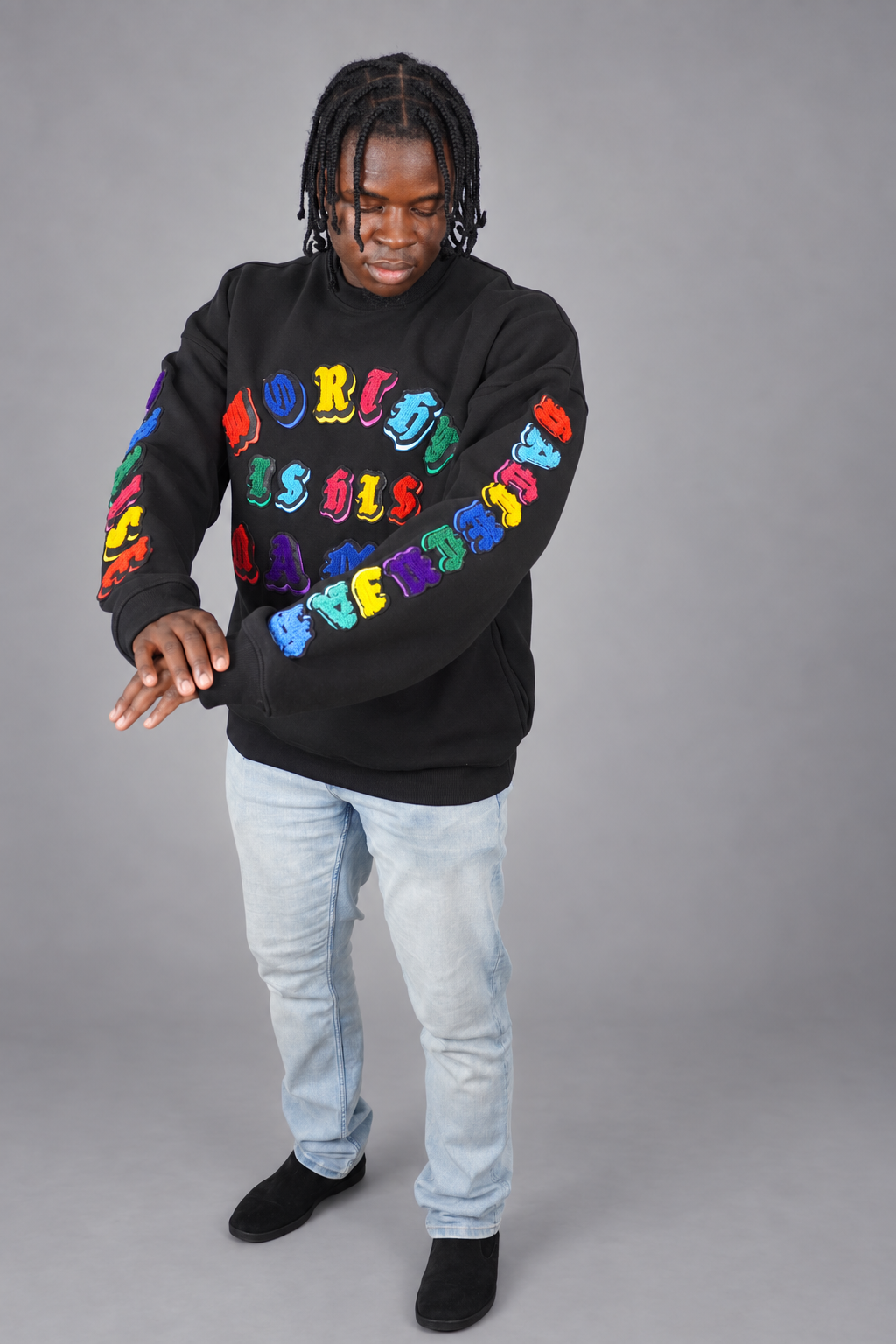 WORTHY IS HIS NAME | PREMIUM OVERSIZED CHENILLE SWEATSHIRT - SIDE POCKETS