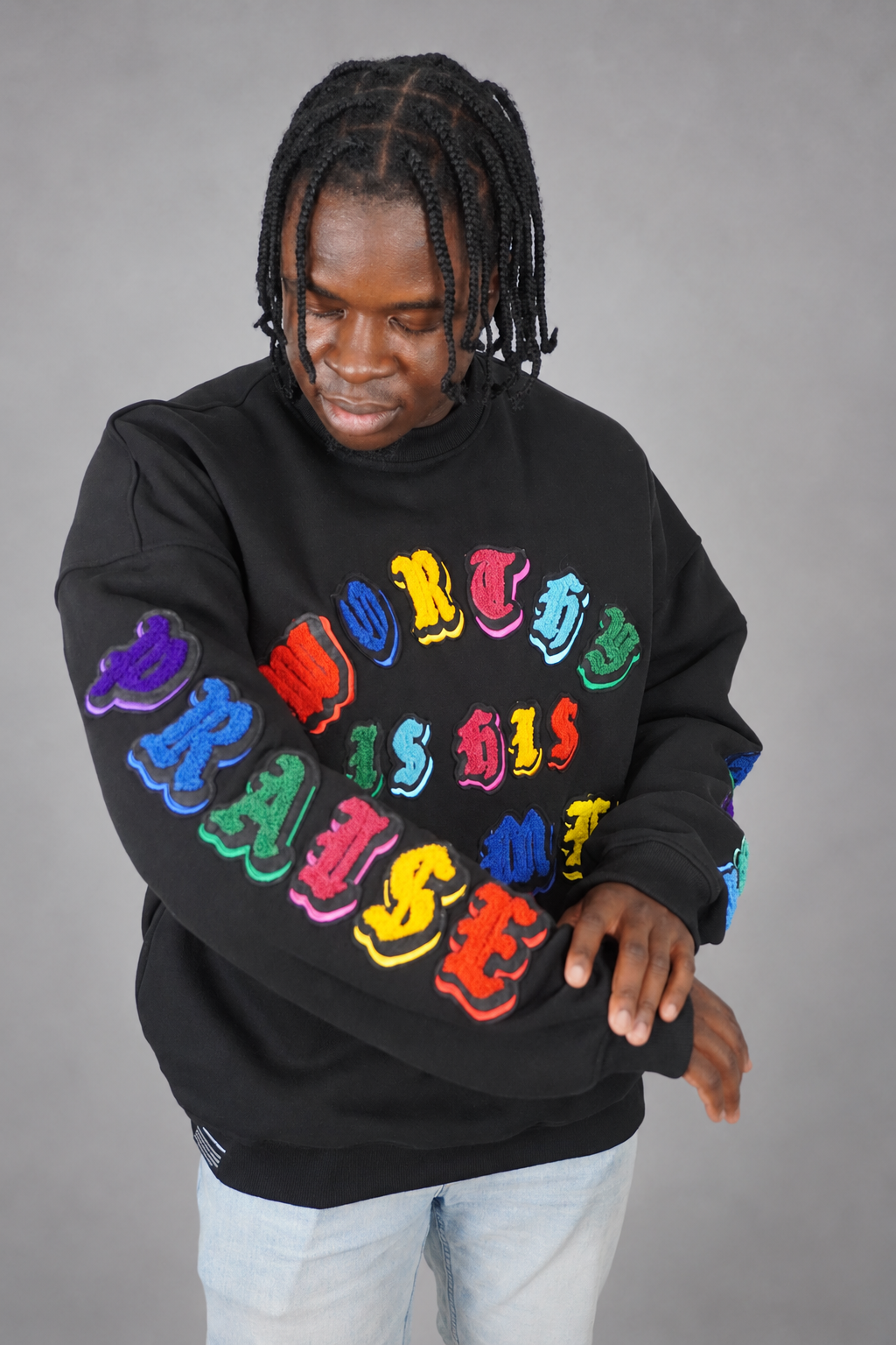 WORTHY IS HIS NAME | PREMIUM OVERSIZED CHENILLE SWEATSHIRT - SIDE POCKETS
