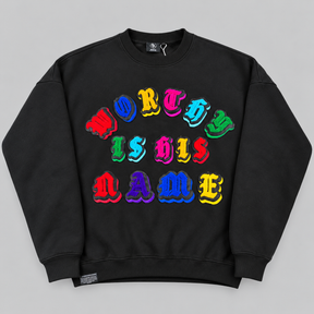 WORTHY IS HIS NAME | PREMIUM OVERSIZED CHENILLE SWEATSHIRT - SIDE POCKETS