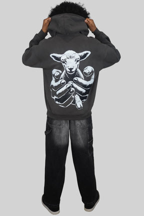 LAMB OF GOD™ — SIGNATURE 3D PUFF FULL FLEECE HOODIE l GRAY