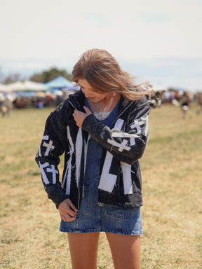 DISTRESSED HOLY THREE CROSSES ZIP HOODIE