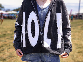 DISTRESSED HOLY THREE CROSSES ZIP HOODIE