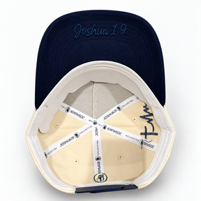 JEHOVAH RAPHA Puff Embroidered Snapback Cap | Navy Blue / Cream