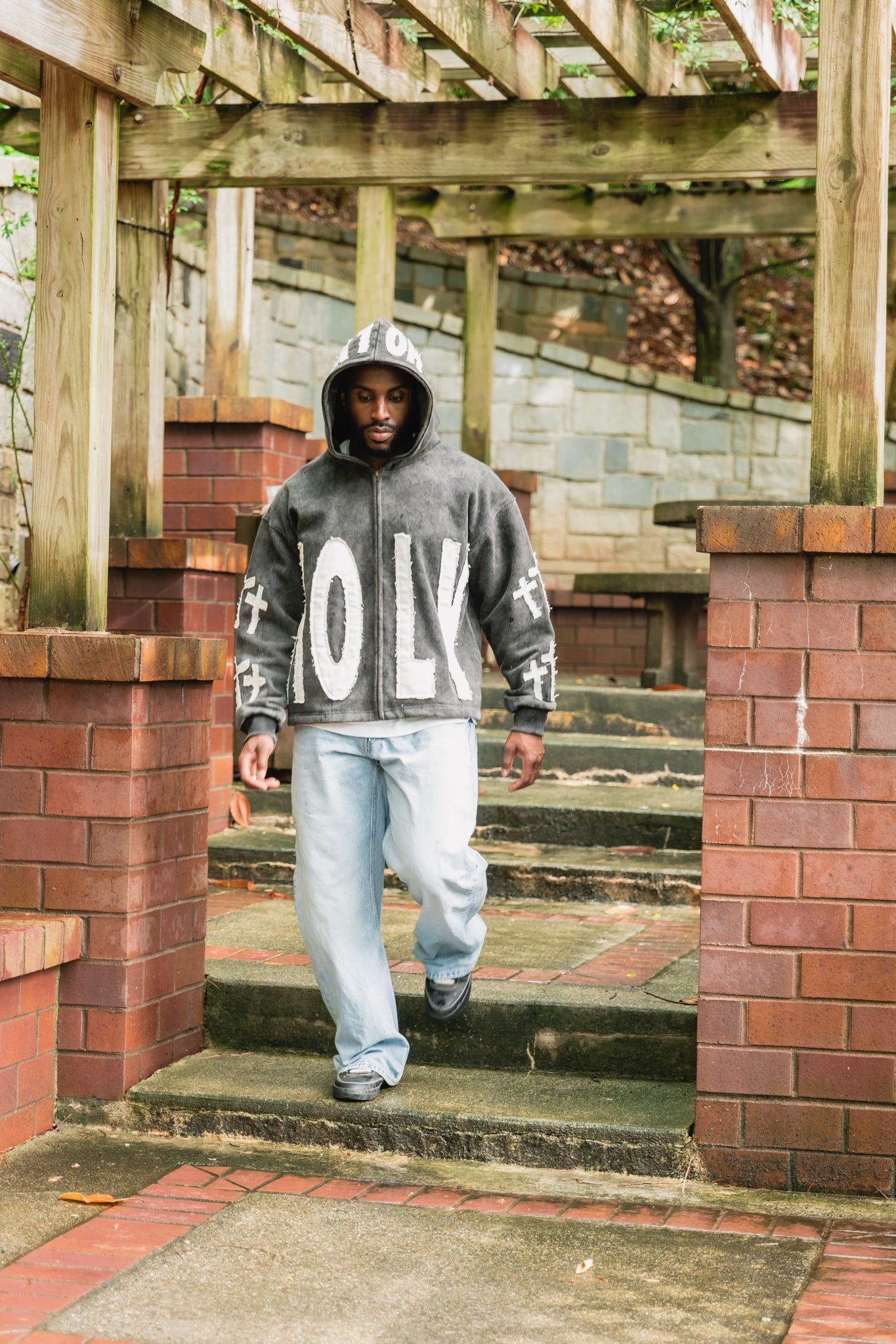 DISTRESSED HOLY THREE CROSSES ZIP HOODIE