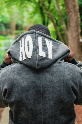 DISTRESSED HOLY THREE CROSSES ZIP HOODIE