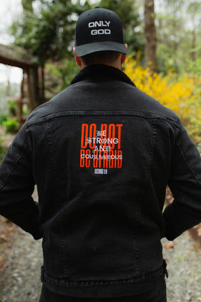JOSHUA 1:9 I PREMIUM DENIM SHERPA BOMBER JACKET