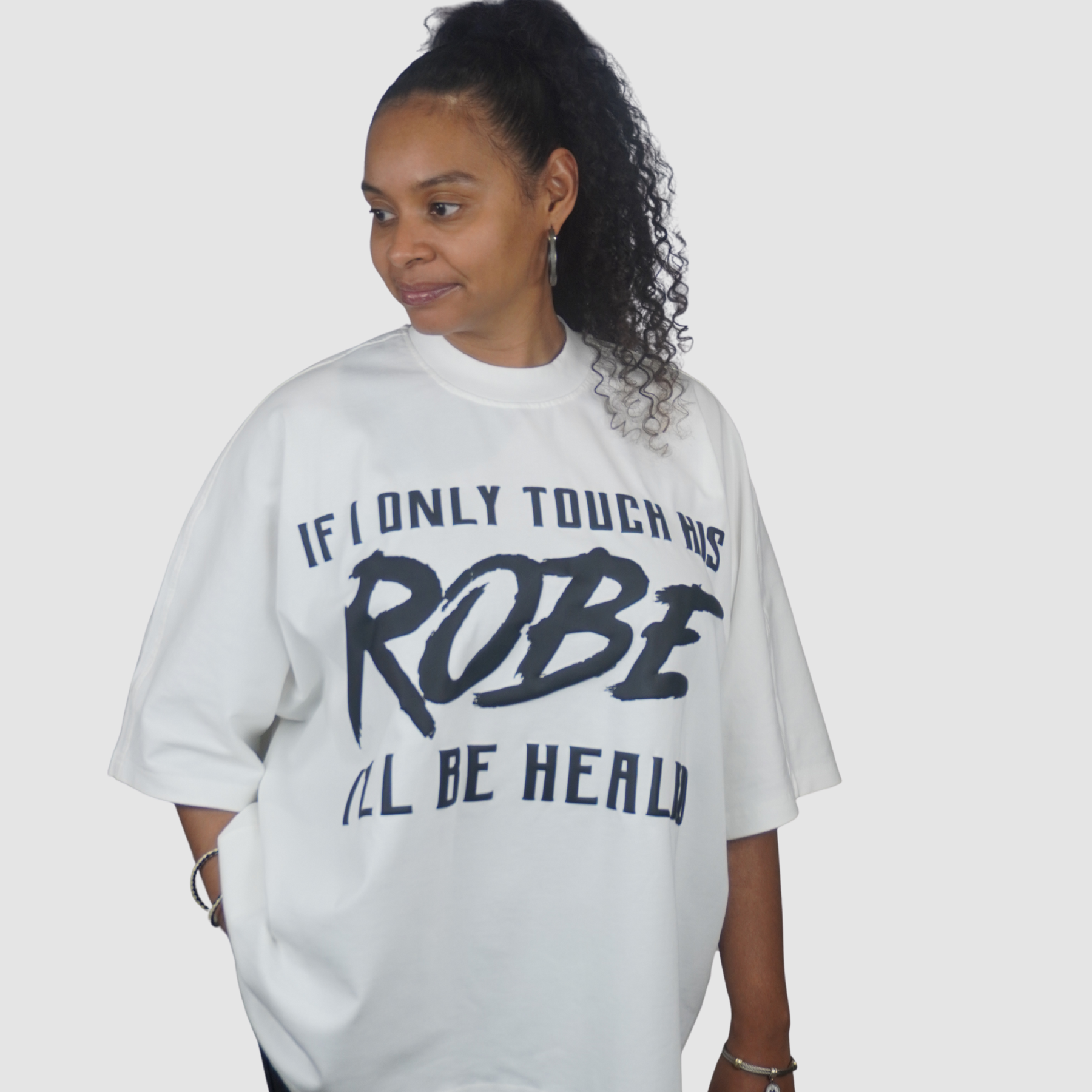 I AM HEALED – Cropped Super Oversize Drop Shoulder Tee (WHITE)